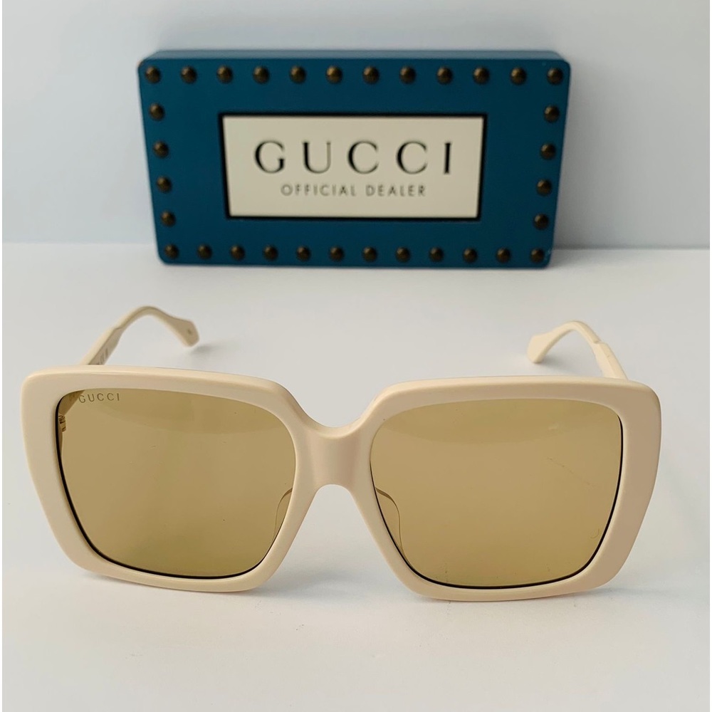 GUCCI GG0567SAN 006 square sunglass ivory white frame brown/light mirror lenses - Picture 11 of 16